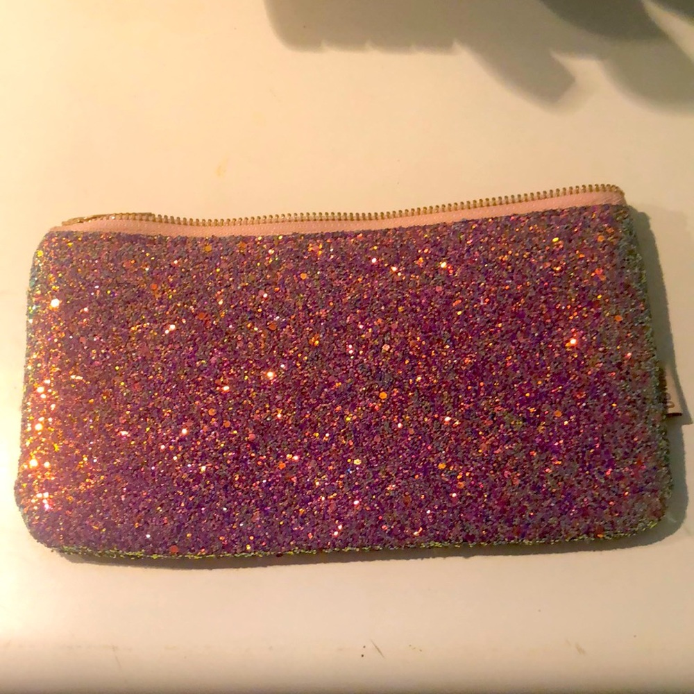 Pink glitter makeup pouch Y2K